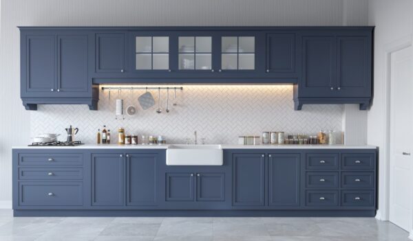 Tủ bếp hiện đại xanh xám